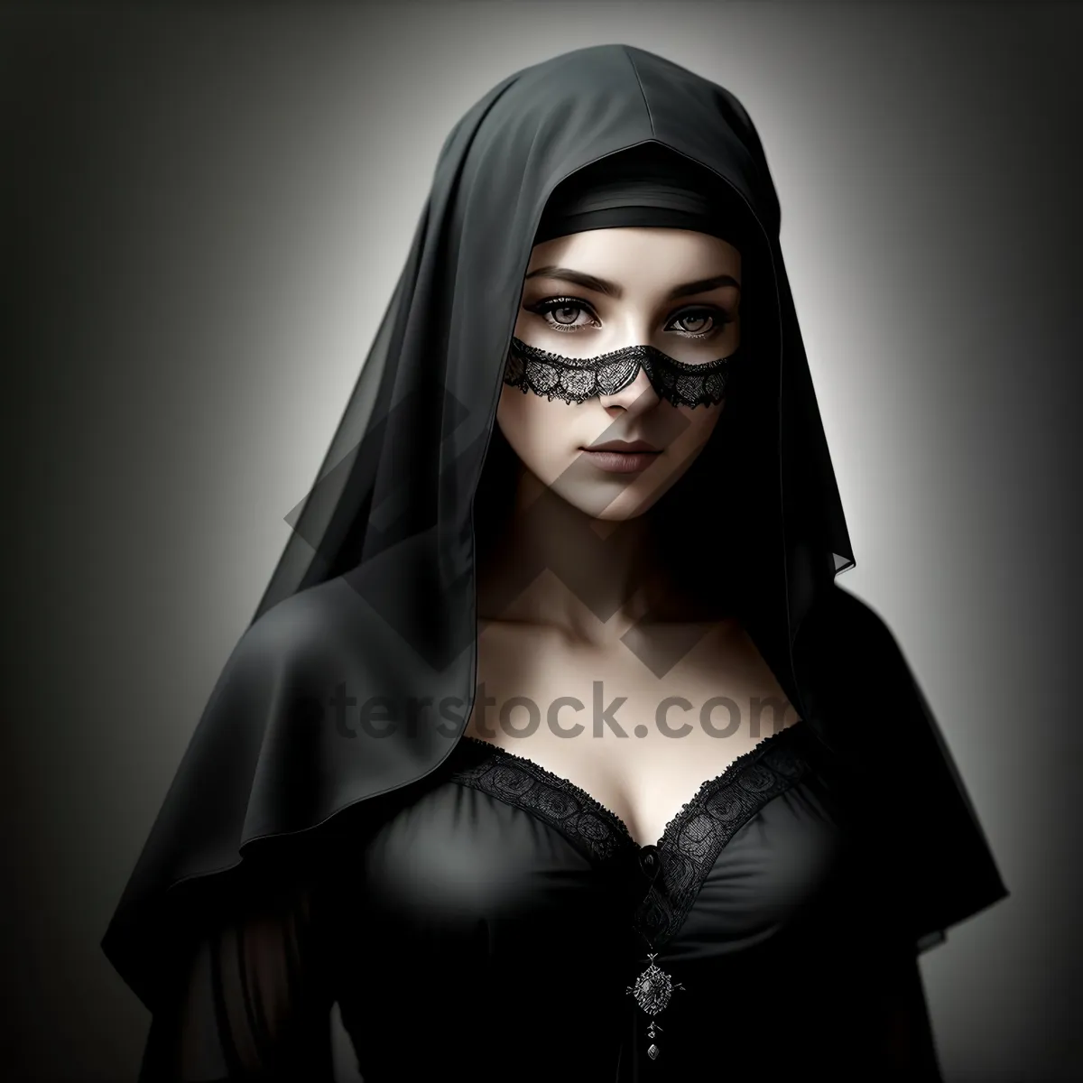 Picture of Sensual Sorcerer Lady in Elegant Black Robe