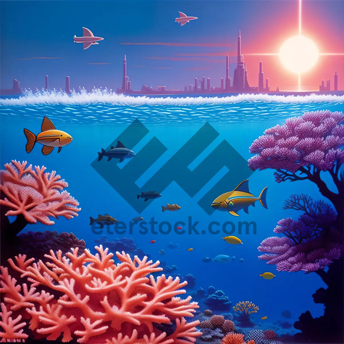 Picture of Vibrant Coral Reef Life Underwater