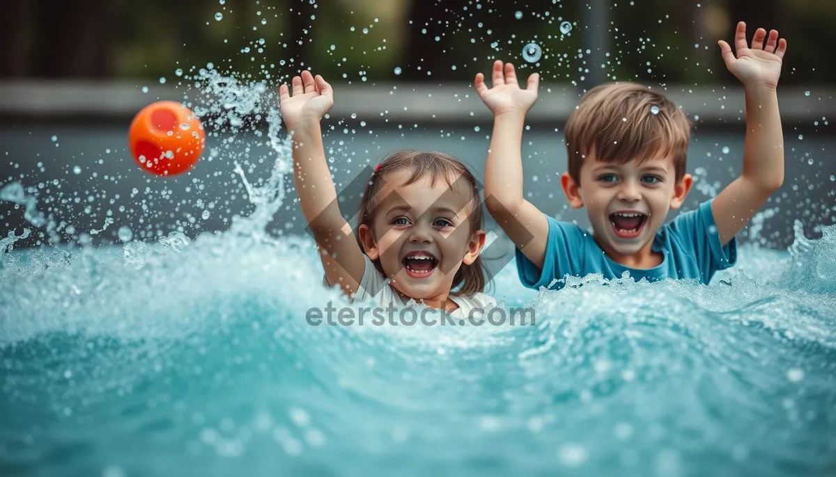 Picture of Happy Boy Swimming in Pool with Goggles on Beach Holiday.