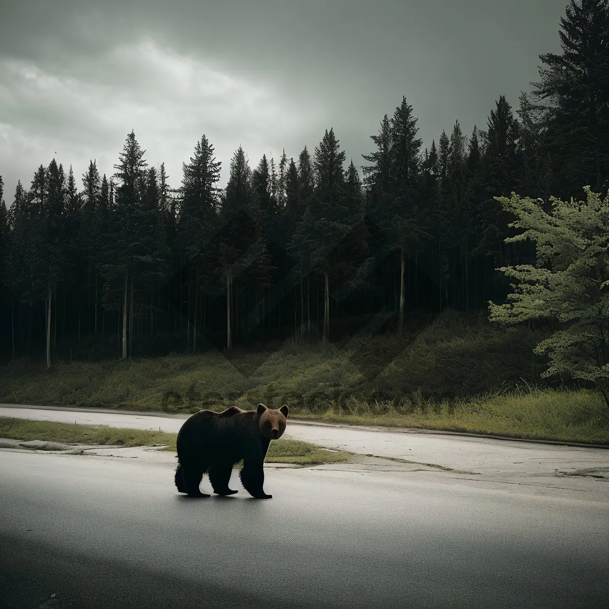 Picture of Wild Brown Bear in Forest Wilderness