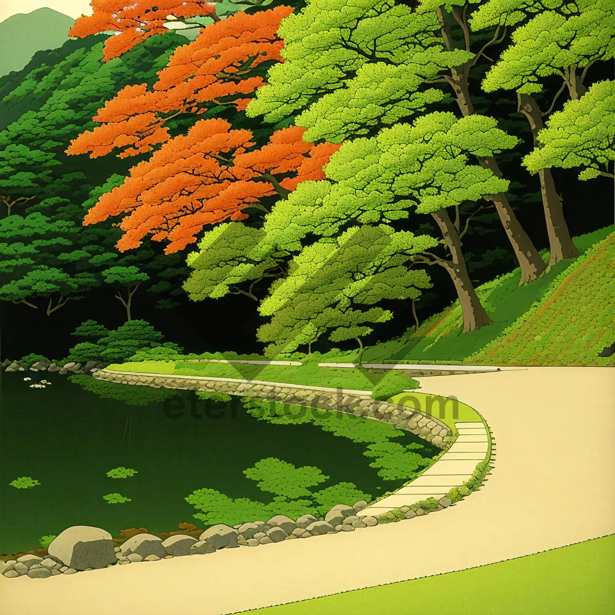 Picture of Tranquil Summer Landscape with Vibrant Plant Life