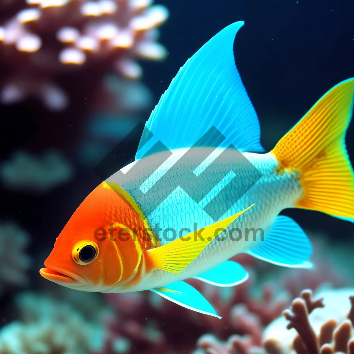 Picture of Colorful Marine Fish Swims in Coral Reef