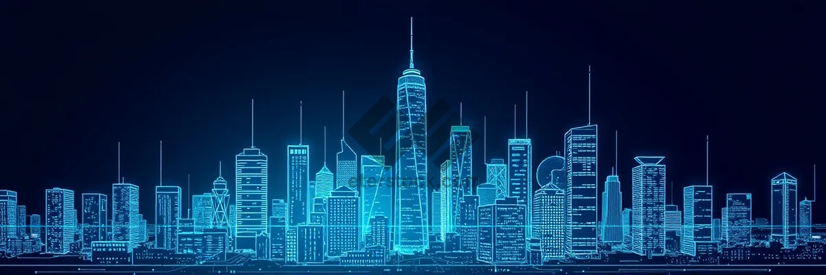 Picture of Modern Glass Tower in Urban Financial District at Night