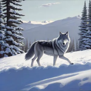 Majestic Malamute Sledding Through Snowy Forest