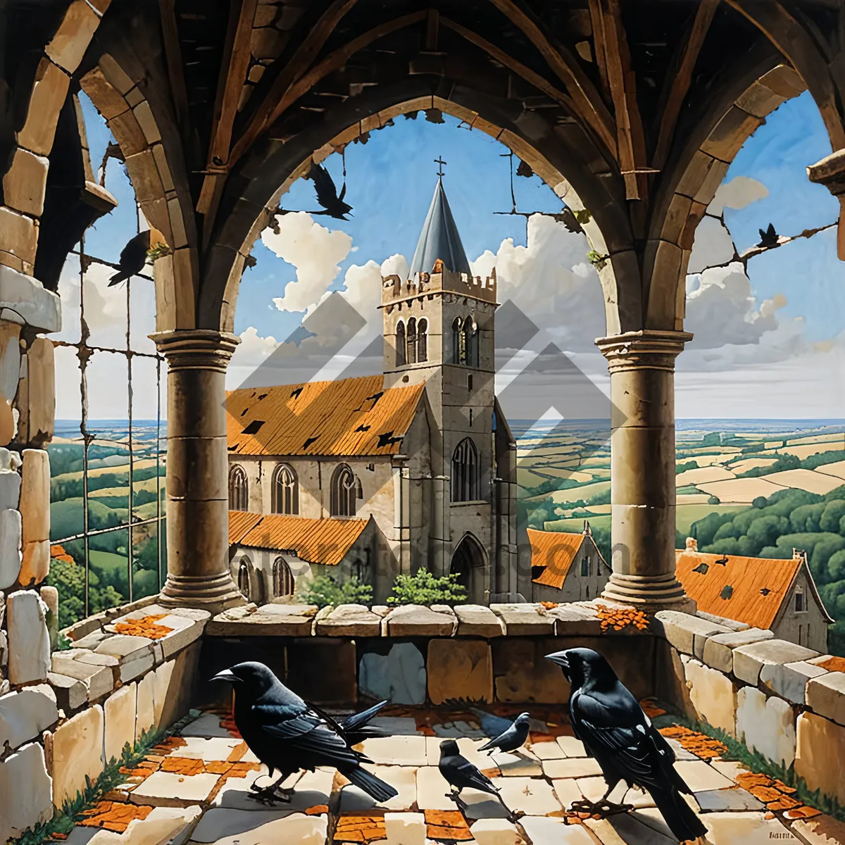 Picture of Historic Cathedral Tower in Medieval England City
