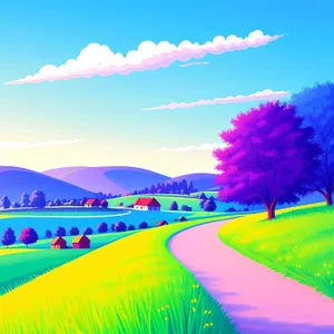 Serene Rural Sunset Over Meadow and Fields