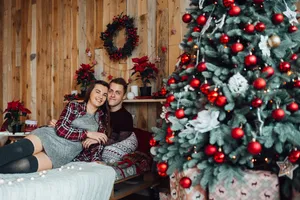 Festive Winter Home with Decorated Christmas Tree