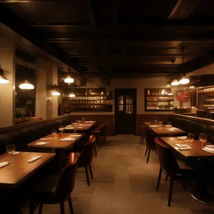 Modern interior design of a stylish restaurant dining hall.