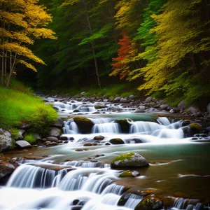 Idyllic autumn waterfall in serene mountain landscape