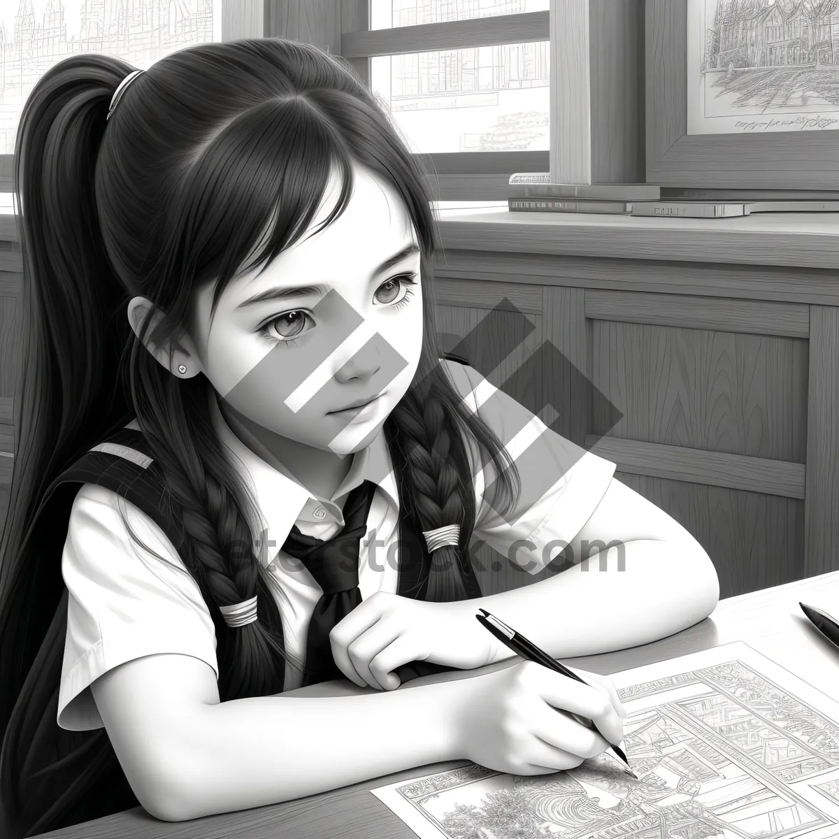 Picture of Attractive brunette businesswoman smiling while working on a laptop.