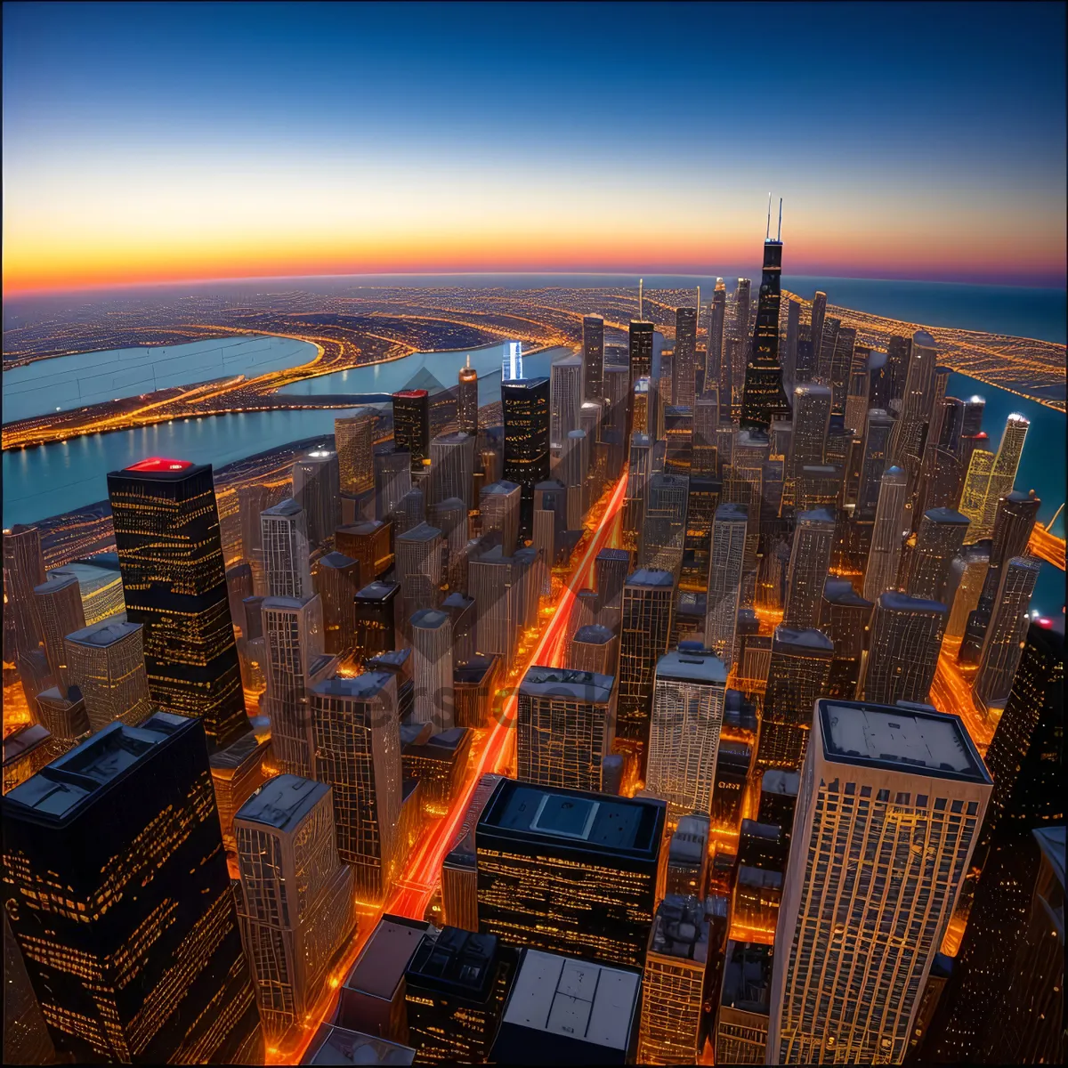 Picture of Stunning Cityscape with Majestic Skyscrapers at Night