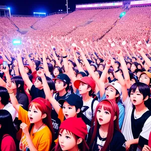 Vibrant Crowd Silhouette Cheering at Nighttime Concert