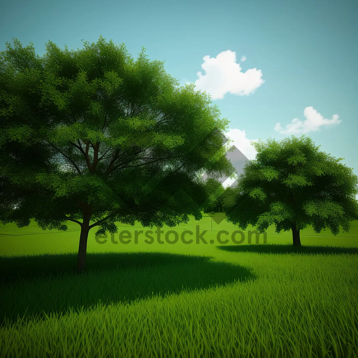 Picture of Idyllic countryside meadow under clear sky.
