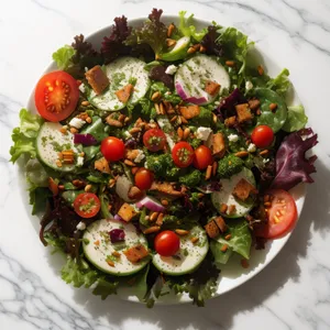 Fresh Salad Plate with Vegetables and Olive Oil Dressing