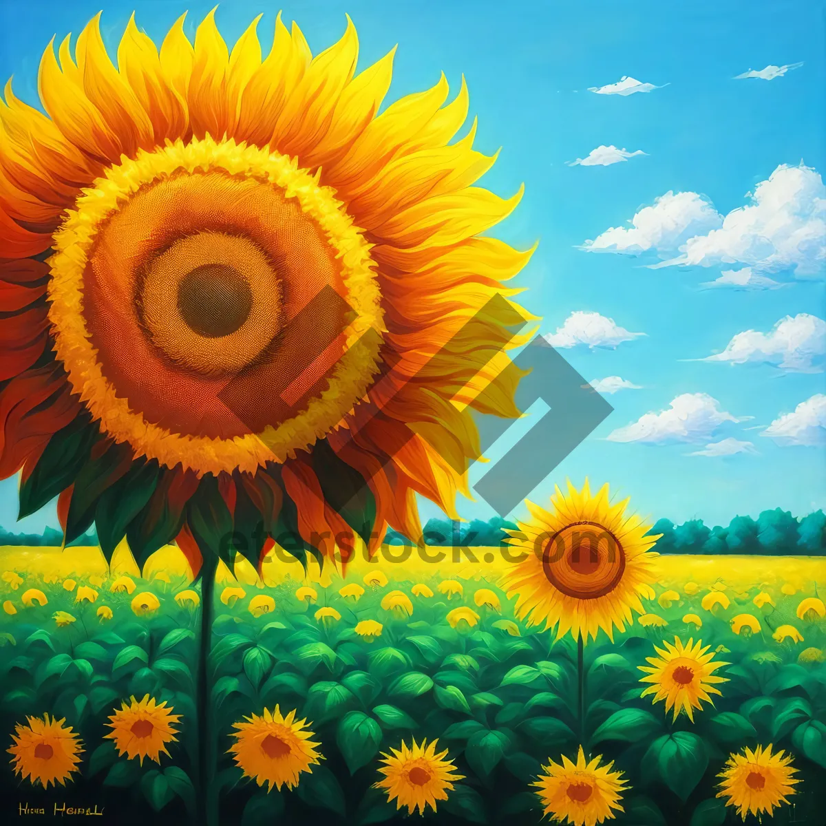 Picture of Vibrant Sunflower Blossom in Summer Field