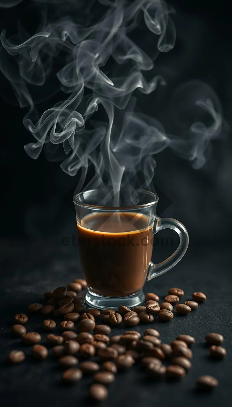 Picture of Dark Espresso Coffee on Black Table with Spoon