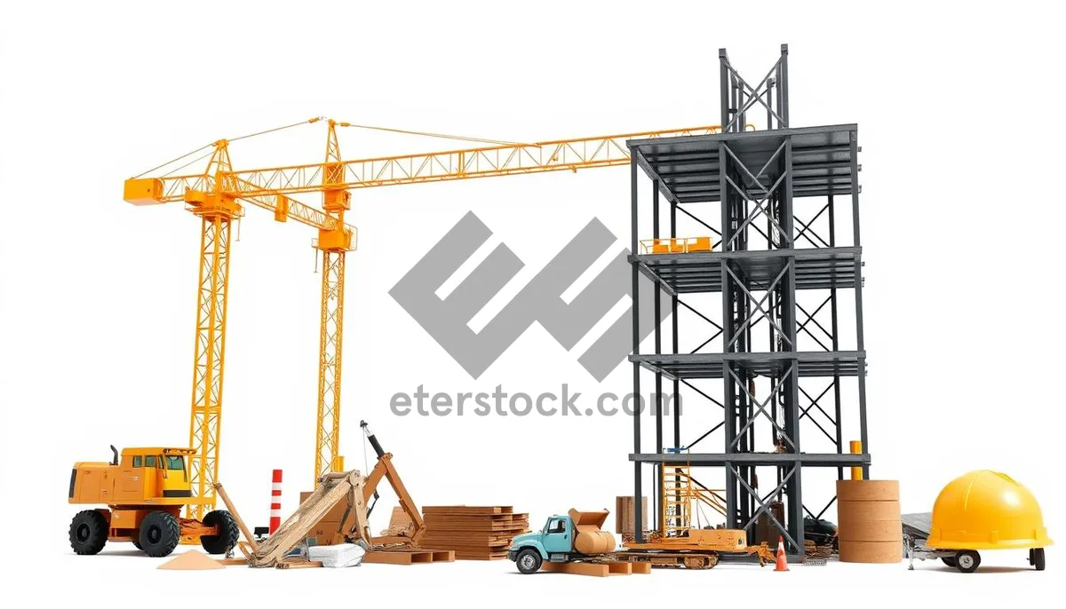 Picture of Silhouette of industrial crane lifting steel structure against sky