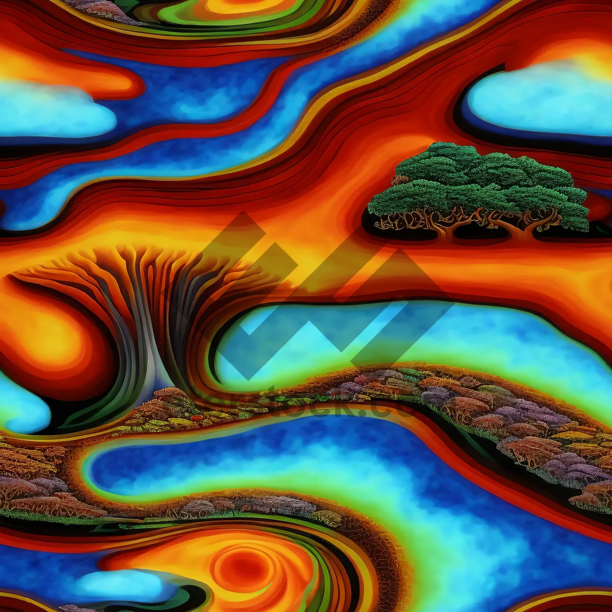 Picture of Energetic Paisley Fractal Design: Vibrant Flowing Curve