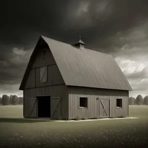 Scenic Old Wooden Farm Hut Against Rural Skyline