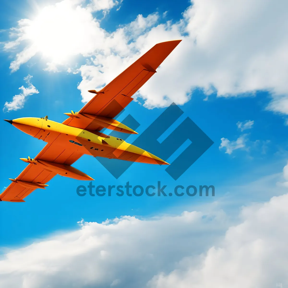 Picture of Jet airplane flying in the sky at high speed.