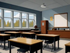 Modern stylish office interior with wooden furniture and floor.