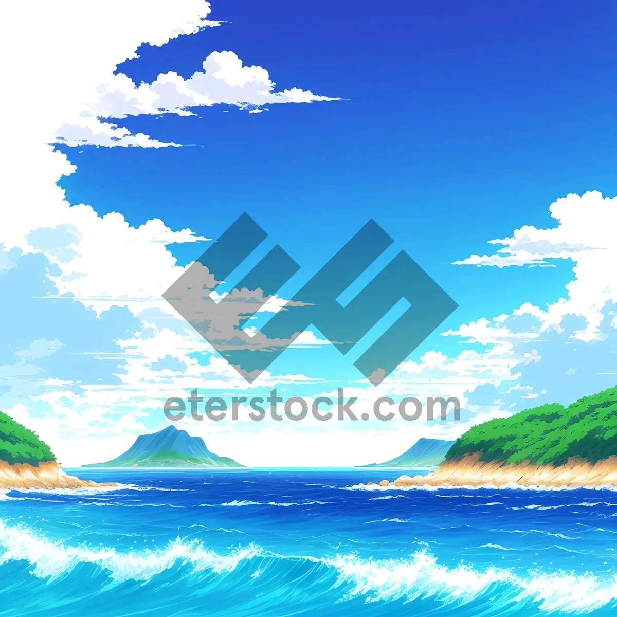 Picture of Serene Tropical Coastline: Azure Beach amidst Lush Landscapes