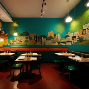 Modern interior design of an empty restaurant hall