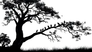 Silhouette of oak tree against sky in forest landscape