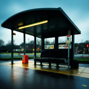 Seafront office building with gas pump