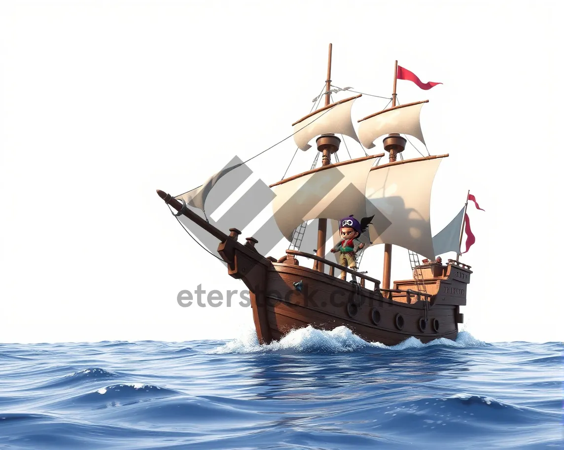 Picture of Pirate ship sailing on open ocean waters