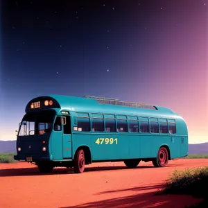 Public Transport Shuttle Bus on Highway"
or
"Speeding Passenger Shuttle with Skyline in Background