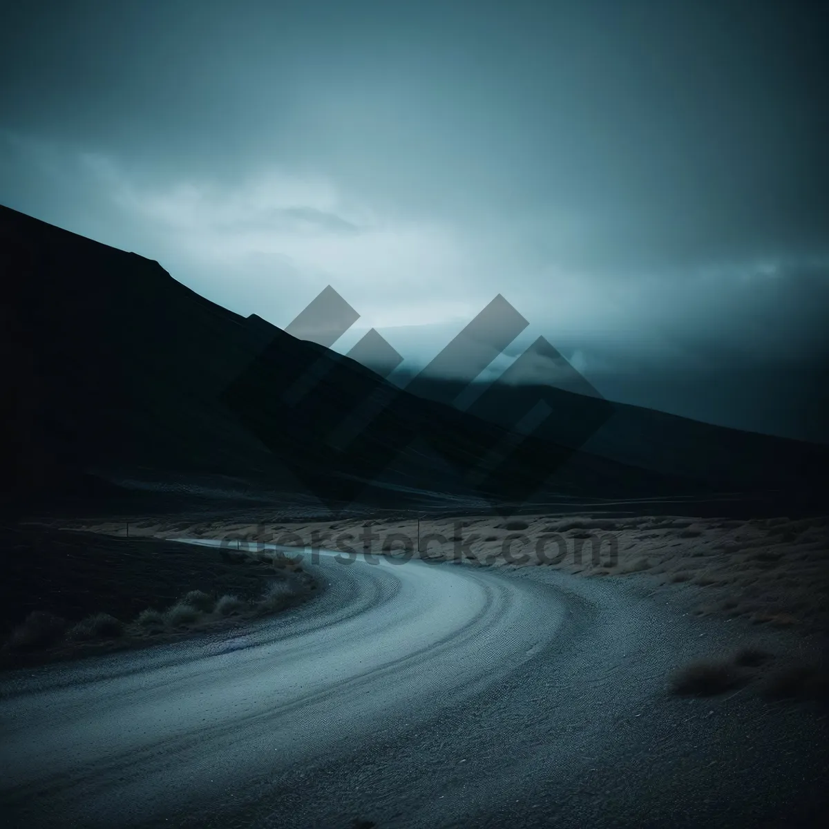Picture of Sunset Drive Along Desert Highway with Majestic Mountains
