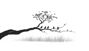 Black floral tree silhouette design with outlines