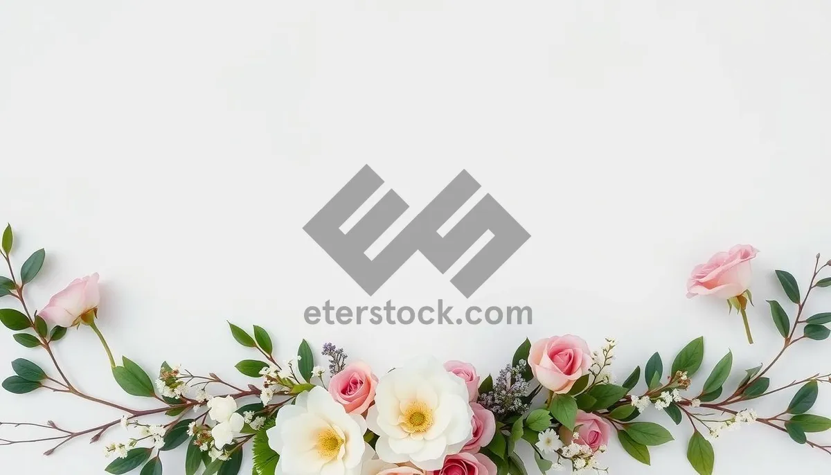 Picture of Bridal bouquet with pink roses and greenery on frame