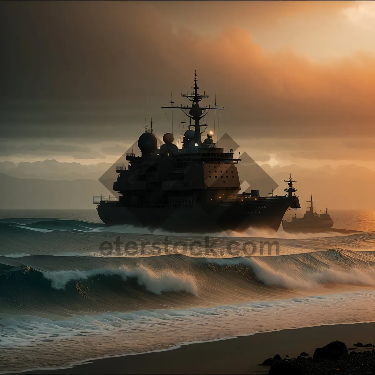 Picture of Warship in a Vast Ocean