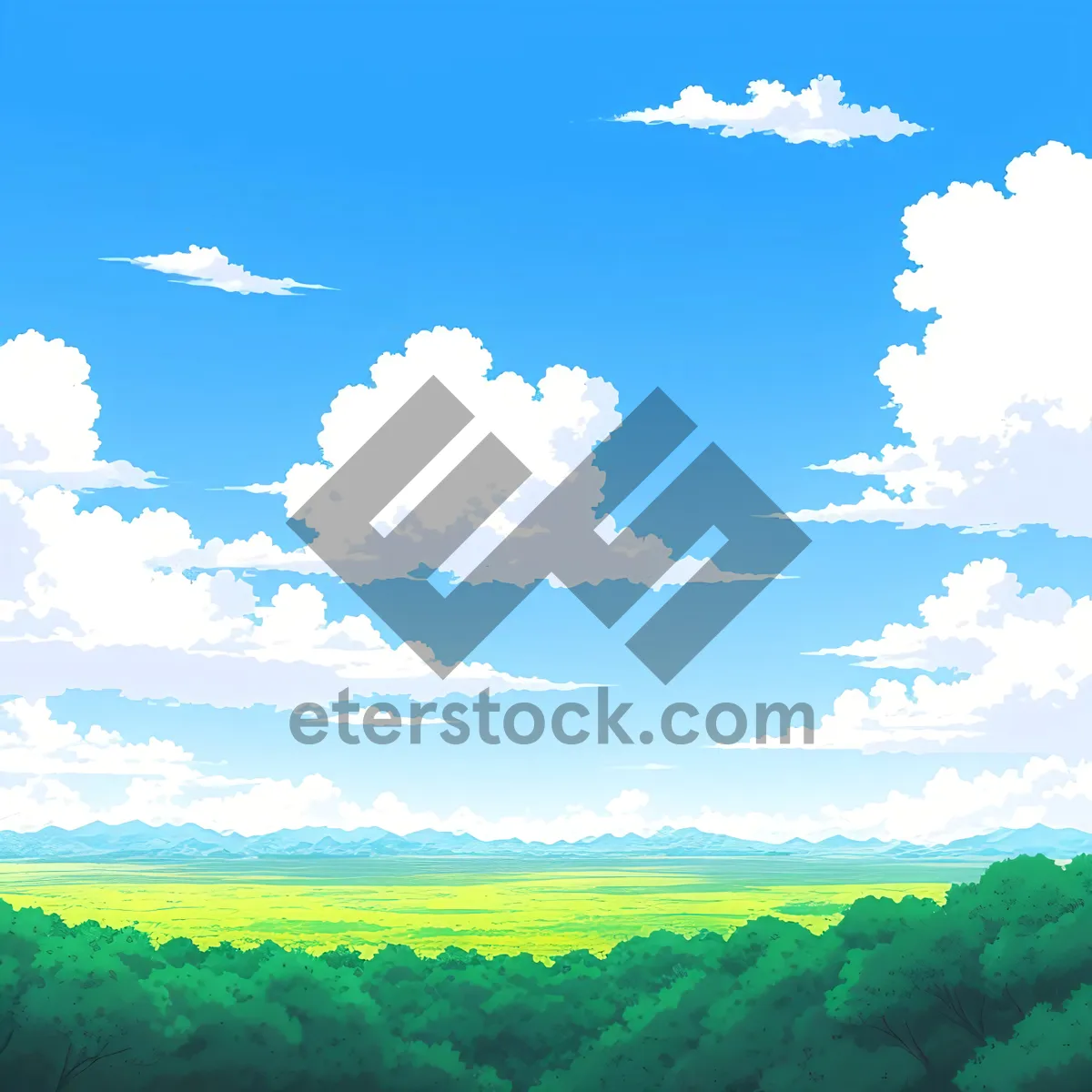 Picture of Vibrant Rural Landscape with Rolling Meadows and Cloudy Sky