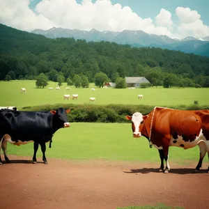 Rural Cattle Grazing on Pasture