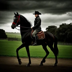 Competitive Stallion Galloping with Polo Mallet.