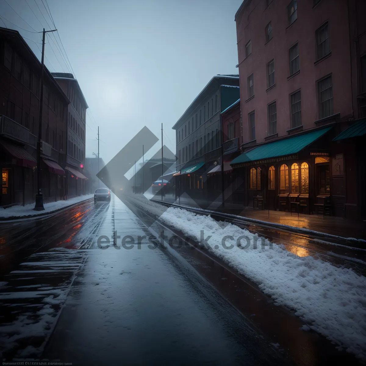 Picture of Urban Train travelling through City Street