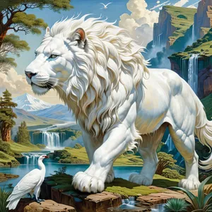 White stallion grazing in grassy pasture