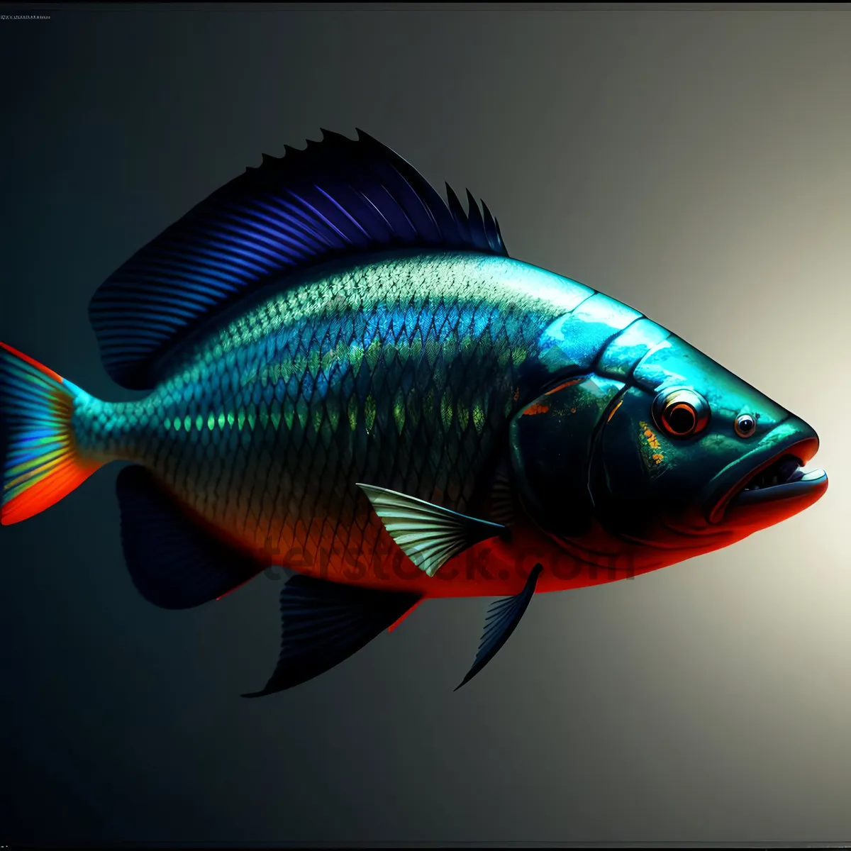 Picture of Tropical Goldfish Swimming in Aquarium.