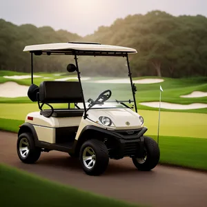 Golf Cart on Green Fairway