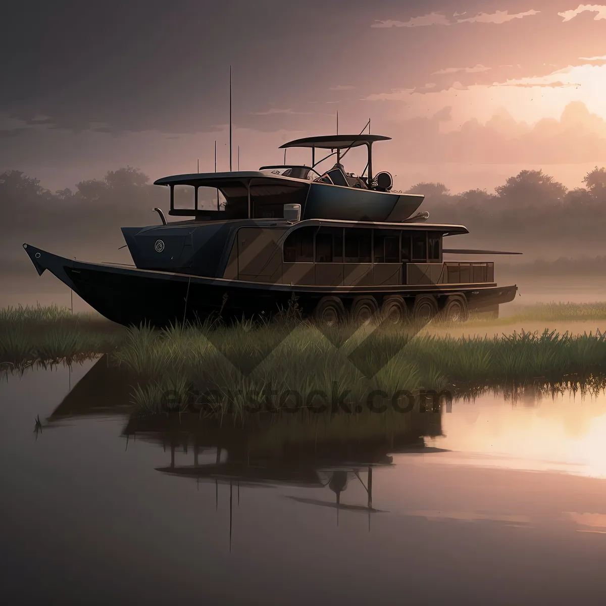 Picture of Seaside Serenity: A Fisherman's Vessel Reflecting on the Horizon