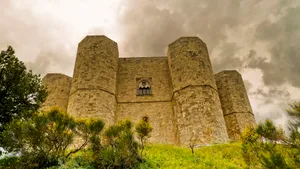 Medieval Castle Ruins against a Cloudy Sky