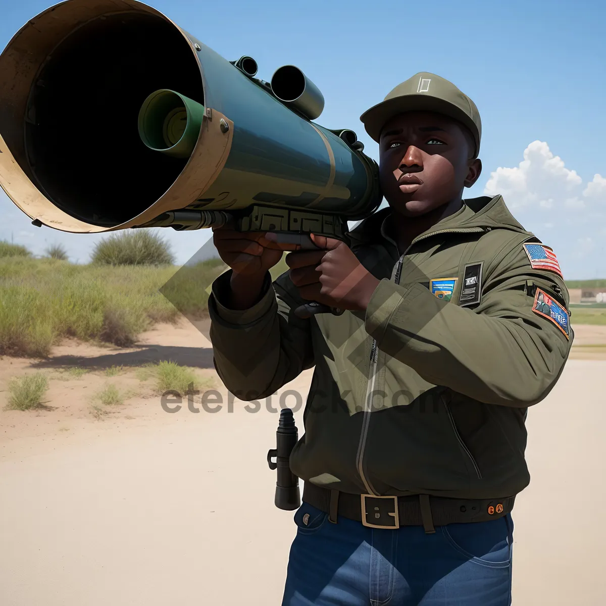 Picture of Military Man with Binoculars and Rifle