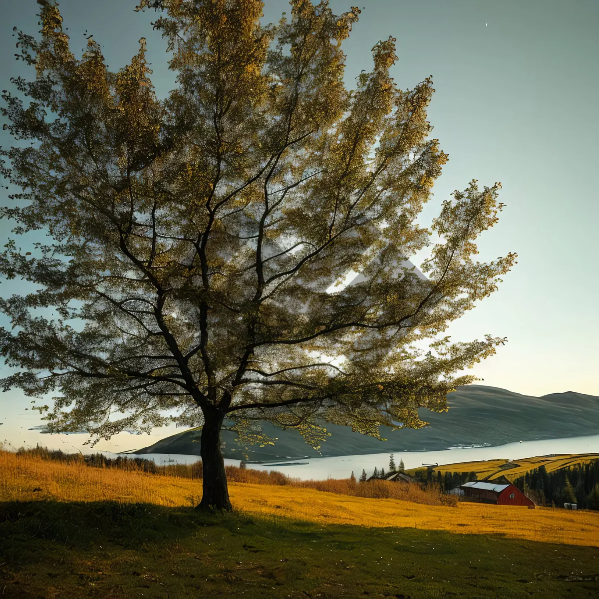 Picture of Autumn Forest Scene with Majestic Oak Trees