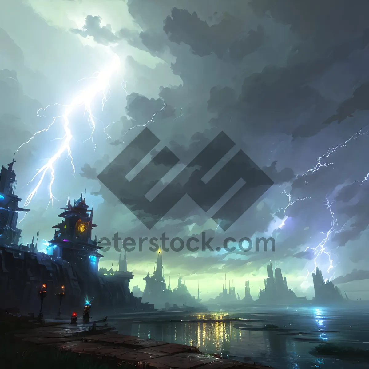 Picture of Night Sky Illuminated by Lightning Storm