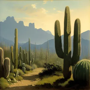 Southwest Desert Sunset with Majestic Saguaro Cacti