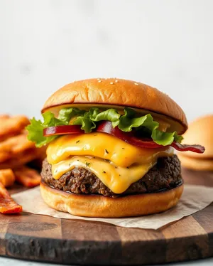 Healthy Grilled Beef Burger with Fresh Salad