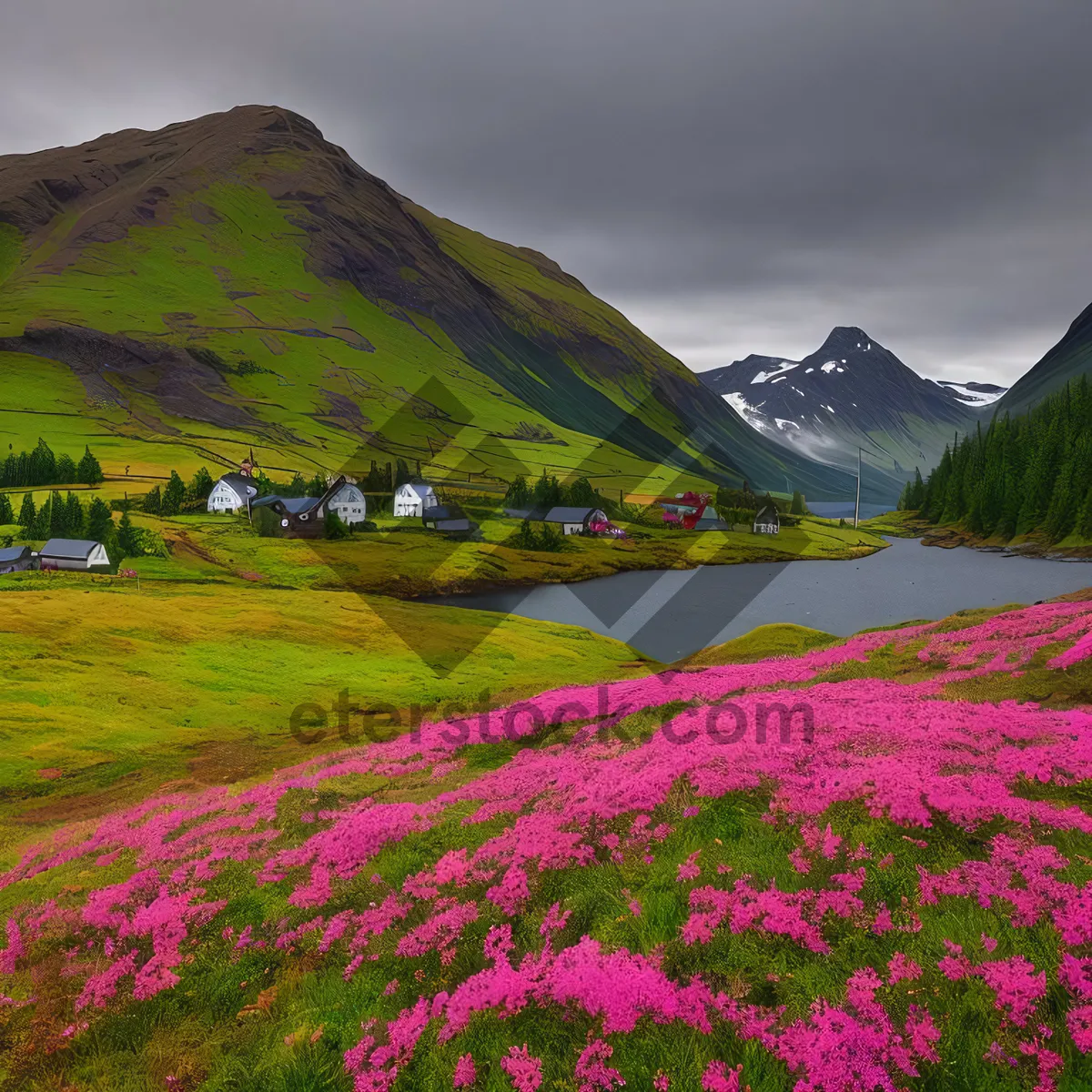 Picture of Moss Pink Blooming Amidst Majestic Mountain Landscape